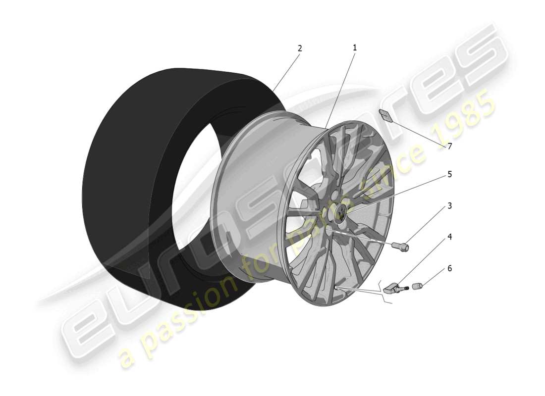 maserati grecale trofeo (2023) diagrama de piezas de ruedas y neumáticos