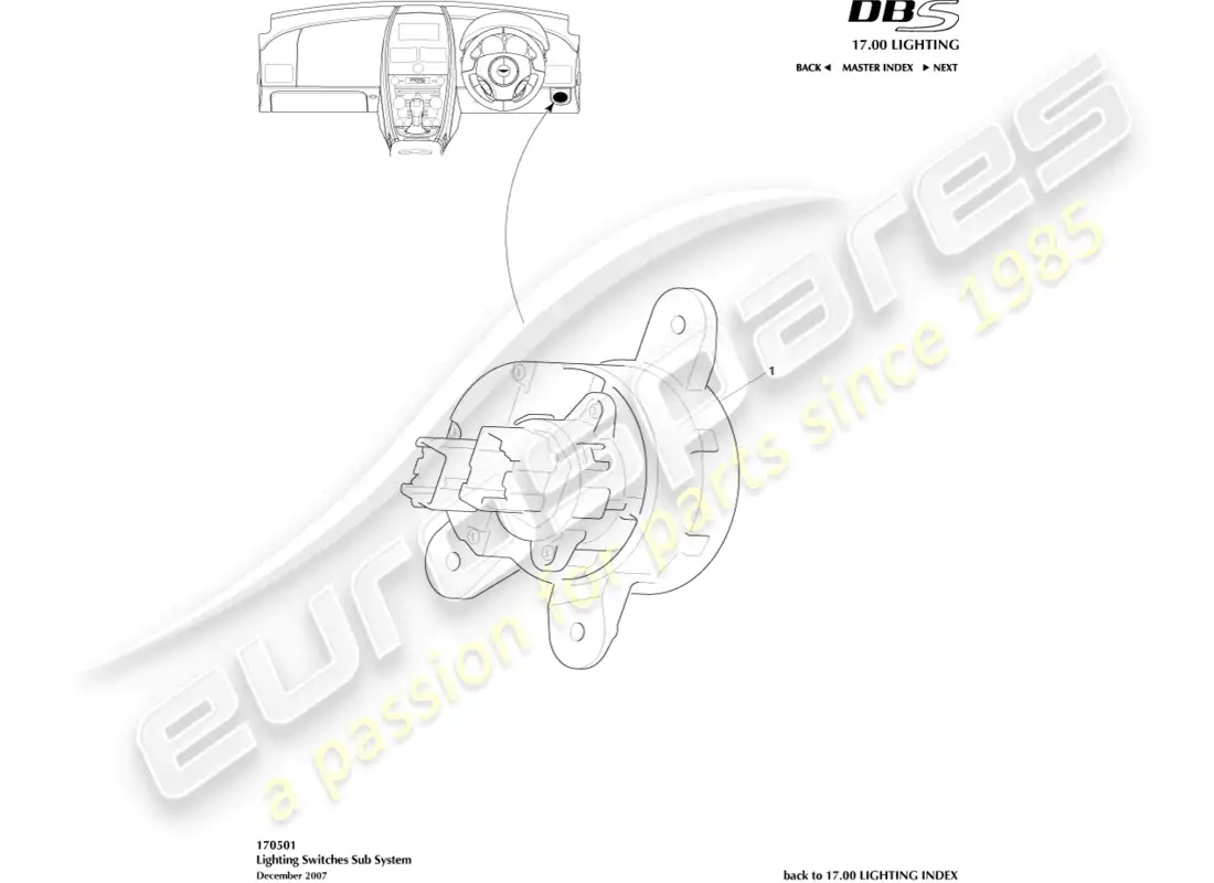 aston martin dbs (2008) interruptor de luz diagrama de piezas