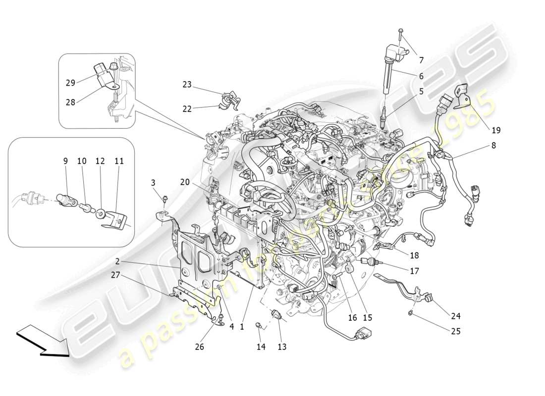 maserati levante gt (2022) control electrónico: diagrama de piezas de control de sincronización del motor y inyección