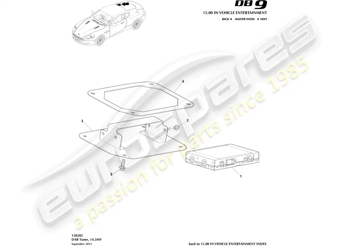 aston martin db9 (2013) sintonizador das, 14.5my diagrama de piezas