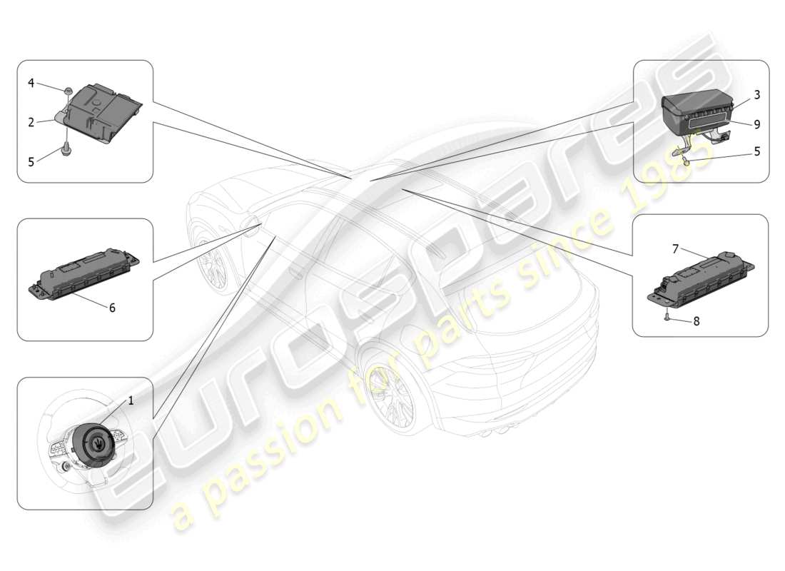 maserati grecale trofeo (2023) sistema de airbag delantero diagrama de piezas