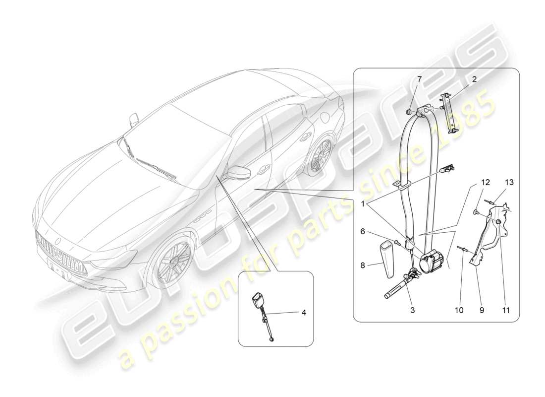 maserati ghibli (2017) diagrama de piezas de los cinturones de seguridad delanteros