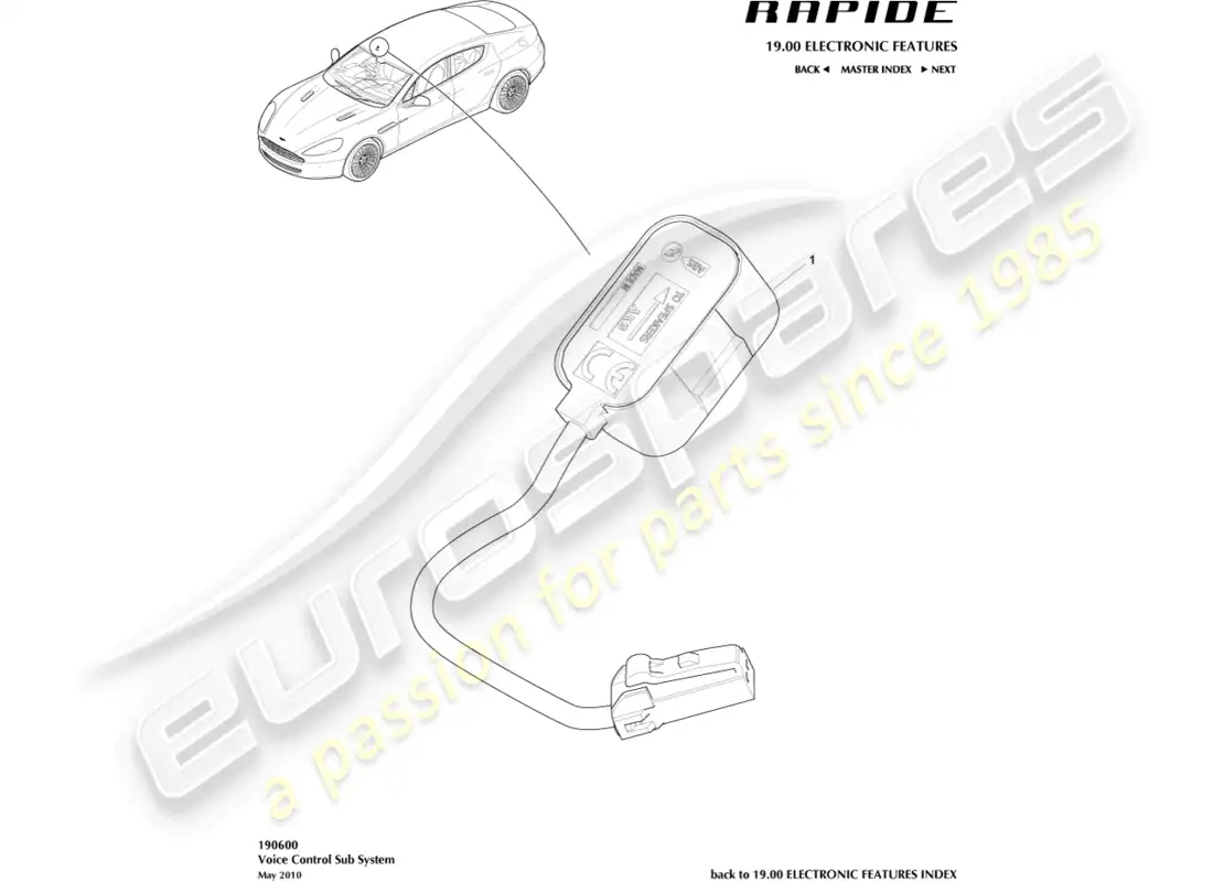 aston martin rapide (2012) subsistema de control de voz diagrama de piezas