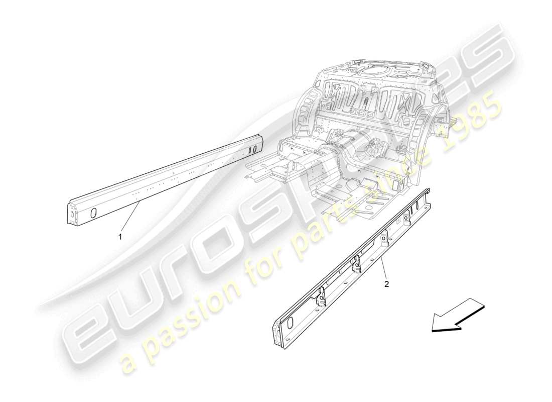 maserati granturismo mc stradale (2013) diagrama de piezas de marcos estructurales centrales y paneles laminares