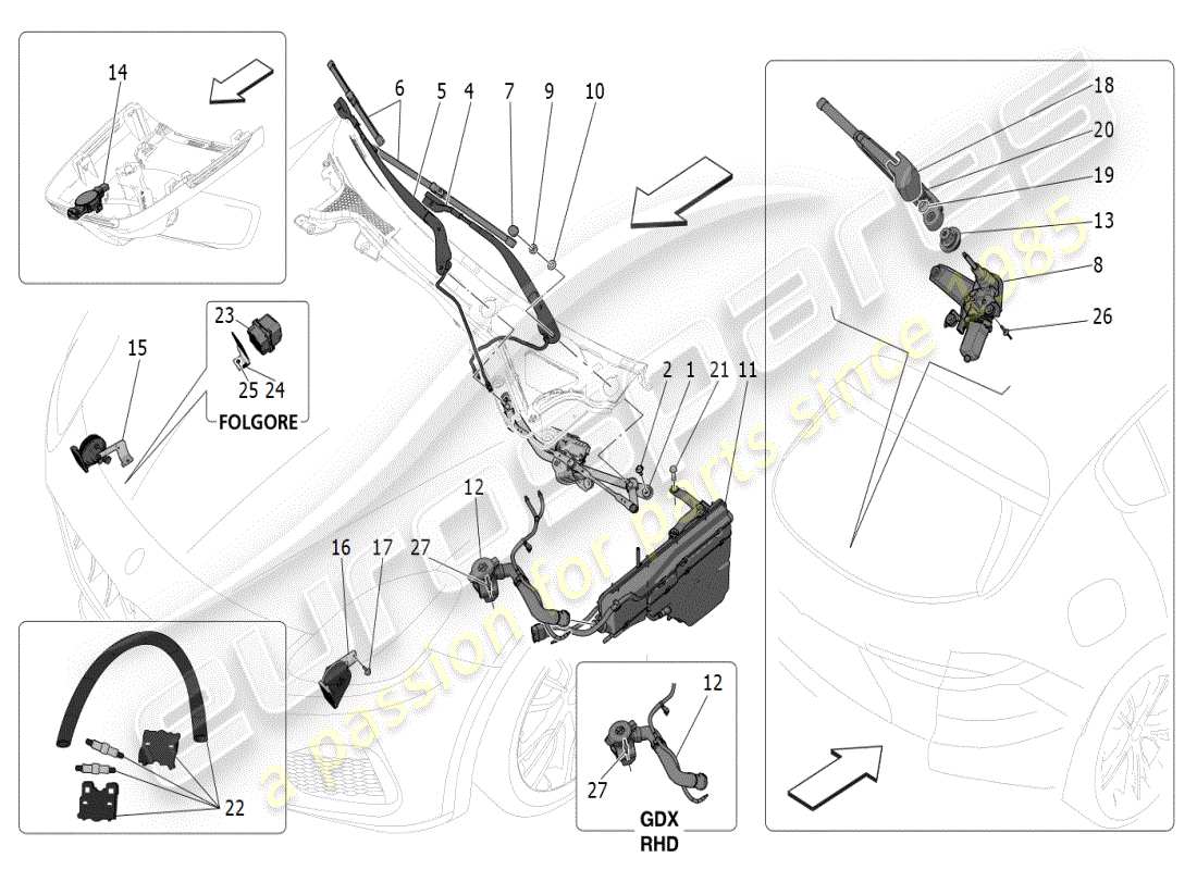 maserati grecale modena (2023) diagrama de piezas de dispositivos externos del vehículo