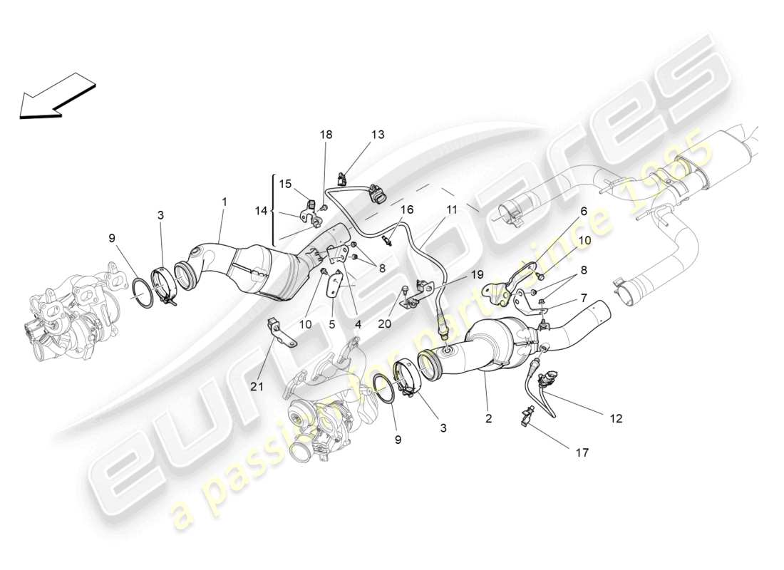 maserati ghibli (2015) convertidores precatalíticos y convertidores catalíticos. diagrama de piezas