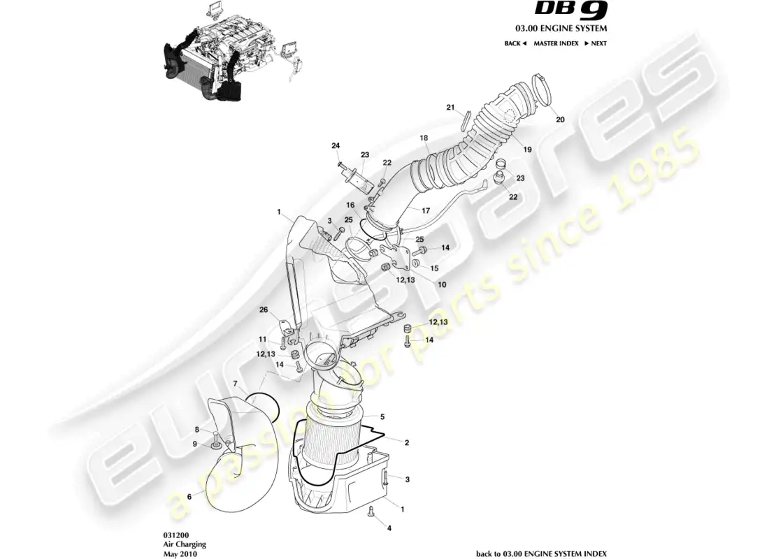 aston martin db9 (2005) carga de aire diagrama de piezas
