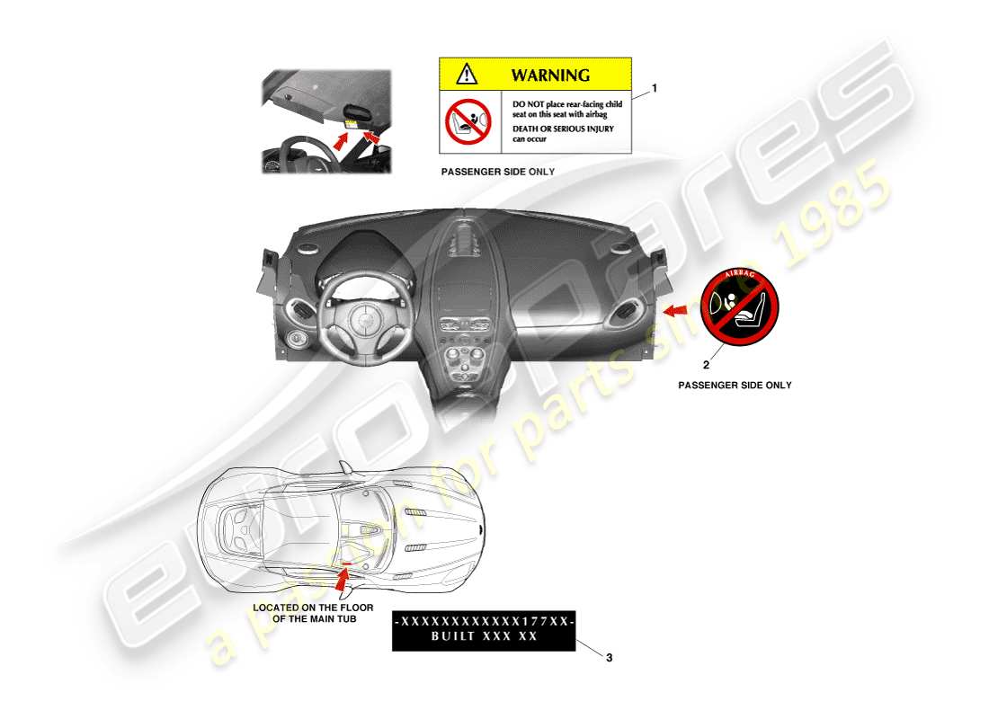 aston martin one-77 (2011) etiquetas interiores diagrama de piezas