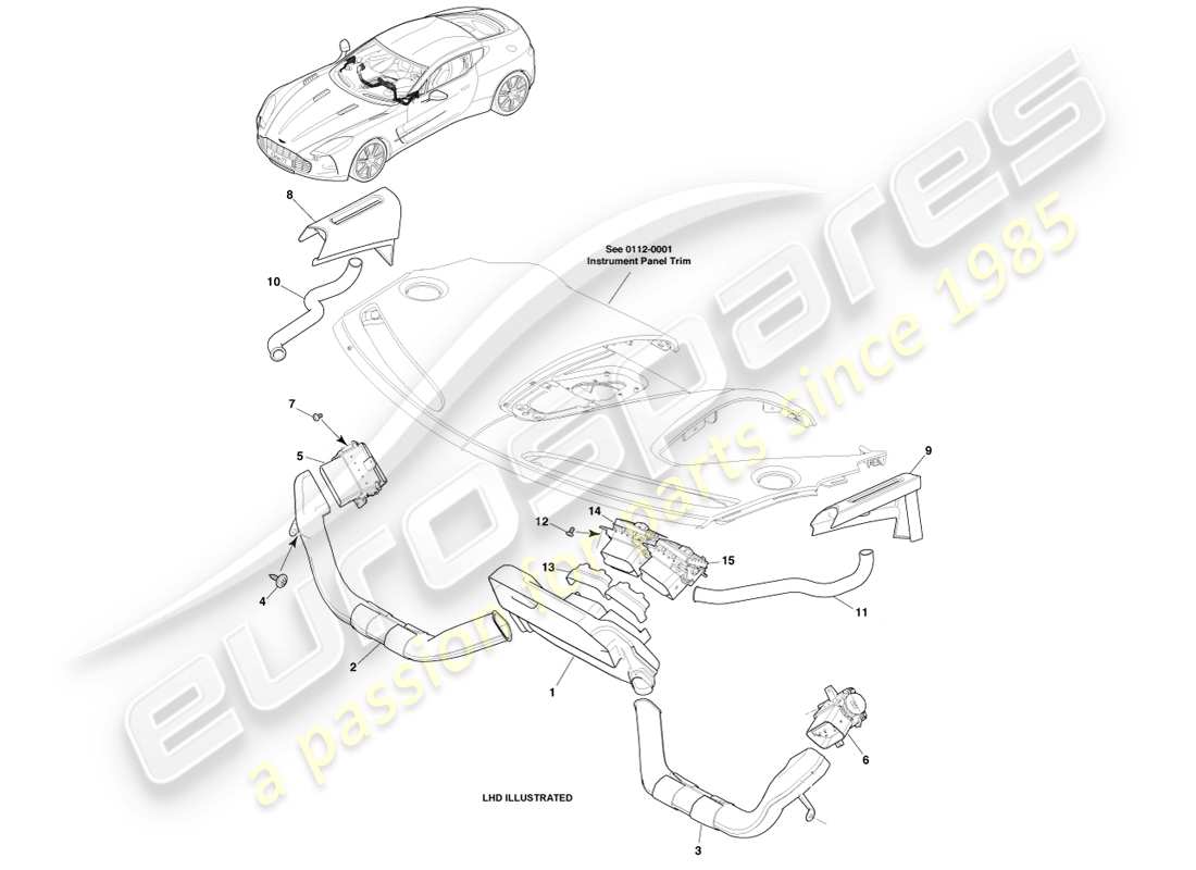 aston martin one-77 (2011) diagrama de piezas de los componentes de distribución de aire