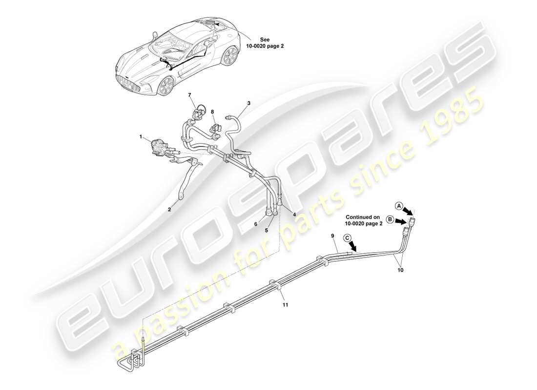 aston martin one-77 (2011) tuberías de combustible diagrama de piezas