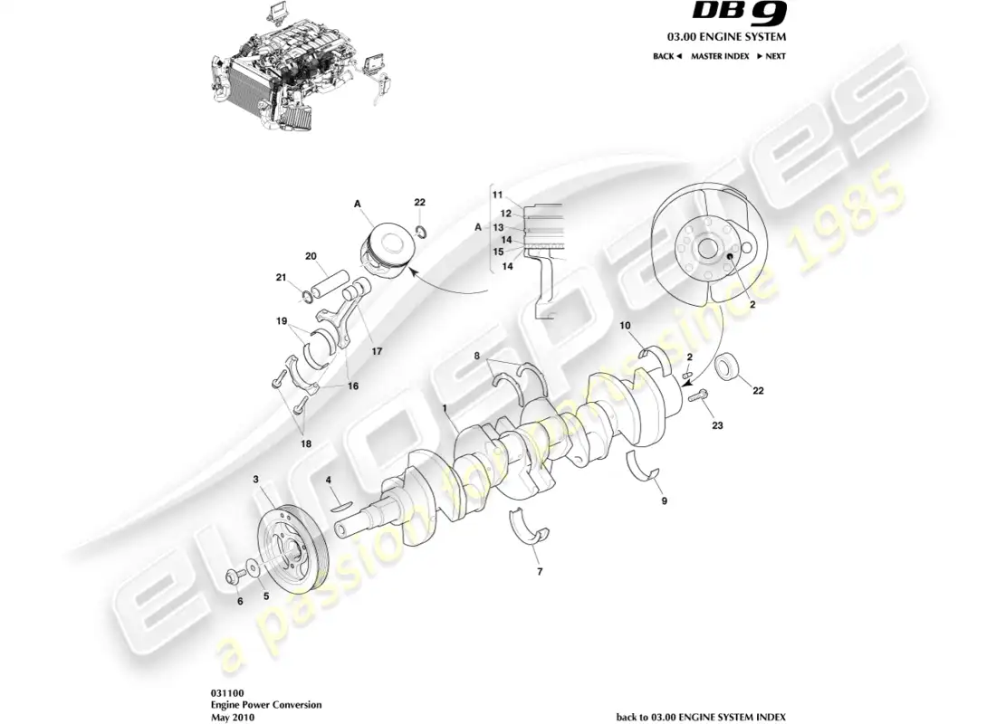 aston martin db9 (2012) conversión de energía diagrama de piezas