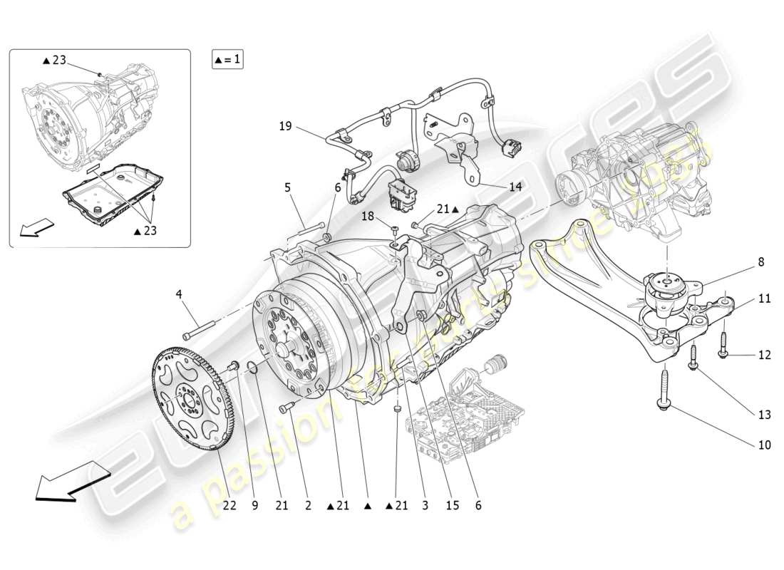 maserati levante gt (2022) diagrama de piezas de las carcasas de la caja de cambios