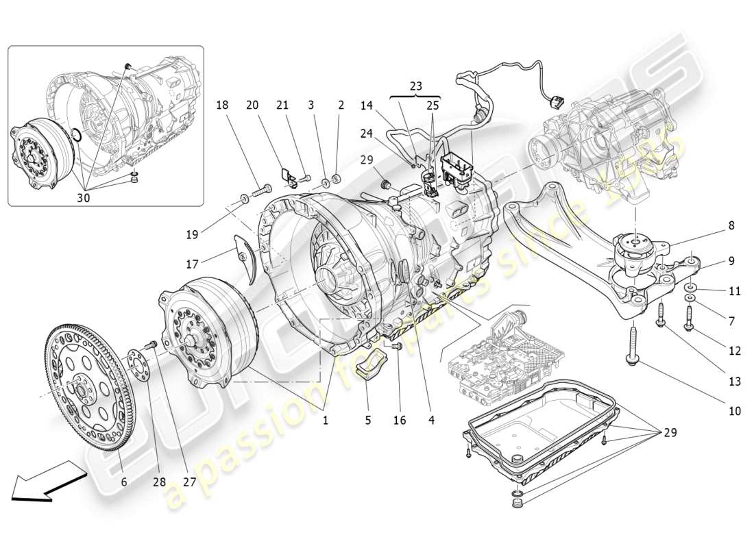 maserati ghibli (2017) diagrama de piezas de las carcasas de la caja de cambios