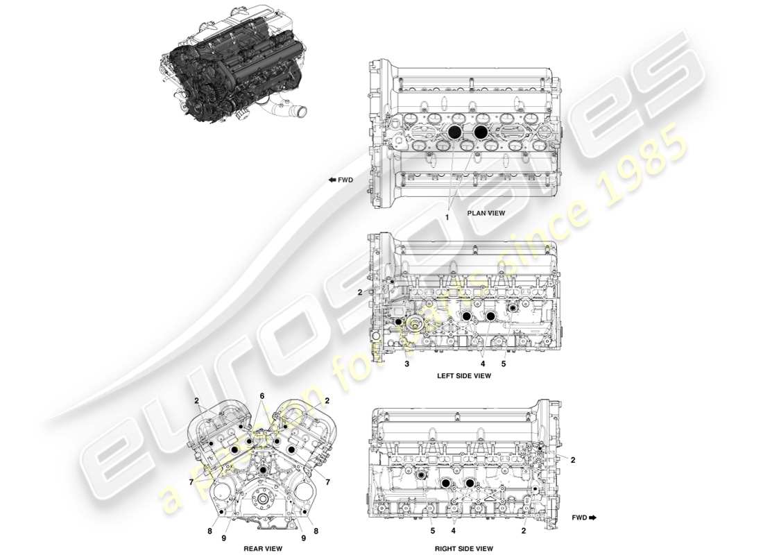 aston martin one-77 (2011) tapones del núcleo del motor diagrama de piezas