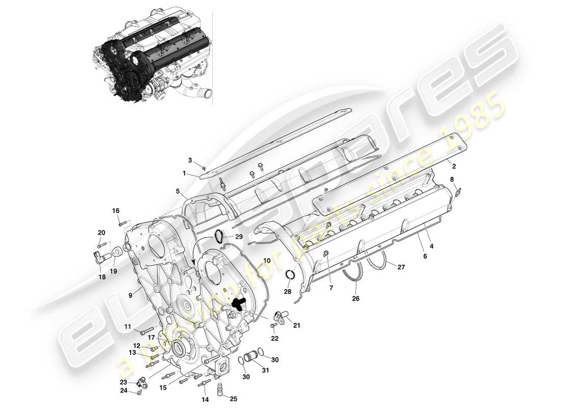 aston martin one-77 (2011) sellado del motor diagrama de piezas