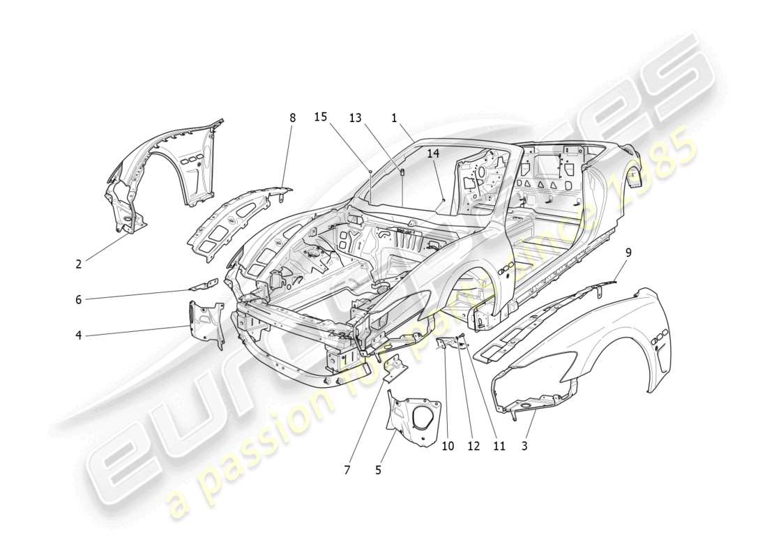 maserati grancabrio mc (2013) diagrama de piezas de la carrocería y los paneles exteriores delanteros