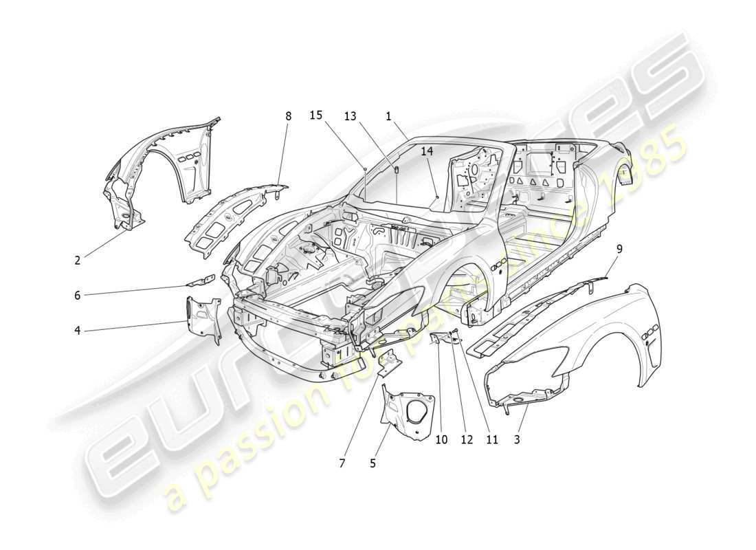 maserati grancabrio mc (2013) carrocería y paneles exteriores delanteros diagrama de piezas