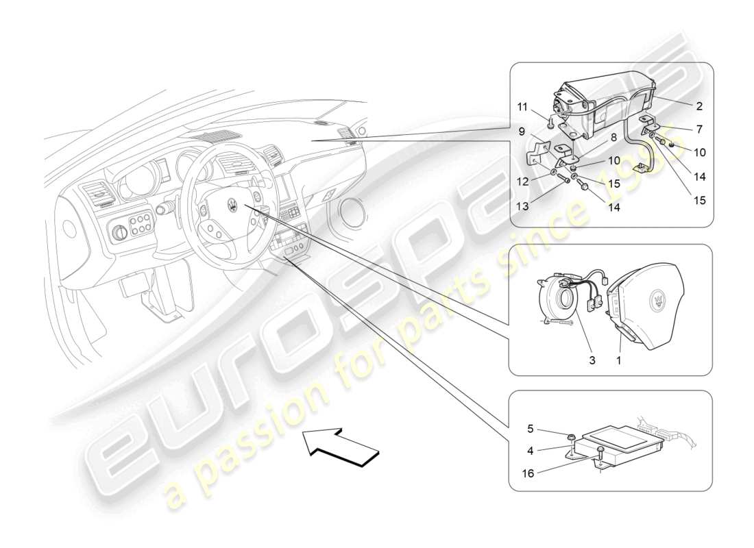 maserati grancabrio mc (2013) sistema de airbag delantero diagrama de piezas