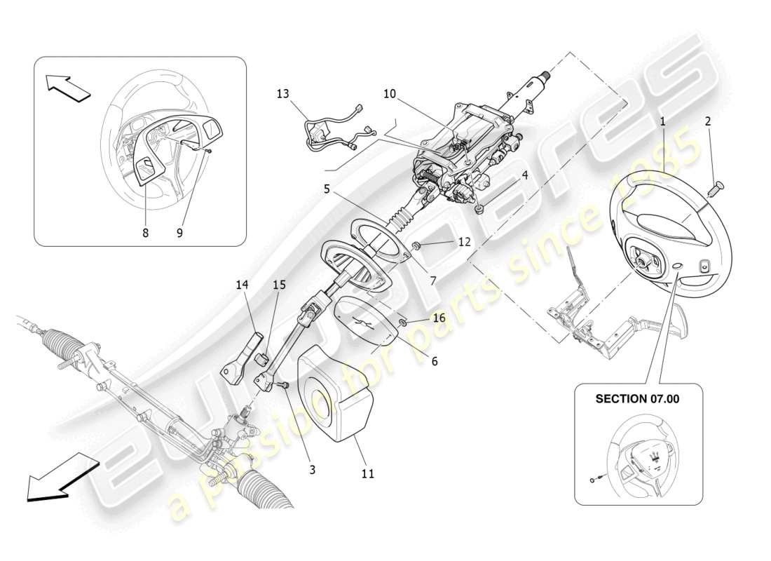 maserati ghibli (2014) columna de dirección y unidad de volante diagrama de piezas