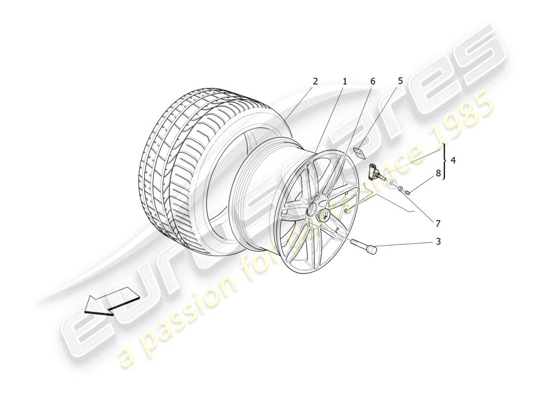 maserati ghibli (2014) diagrama de piezas de ruedas y neumáticos