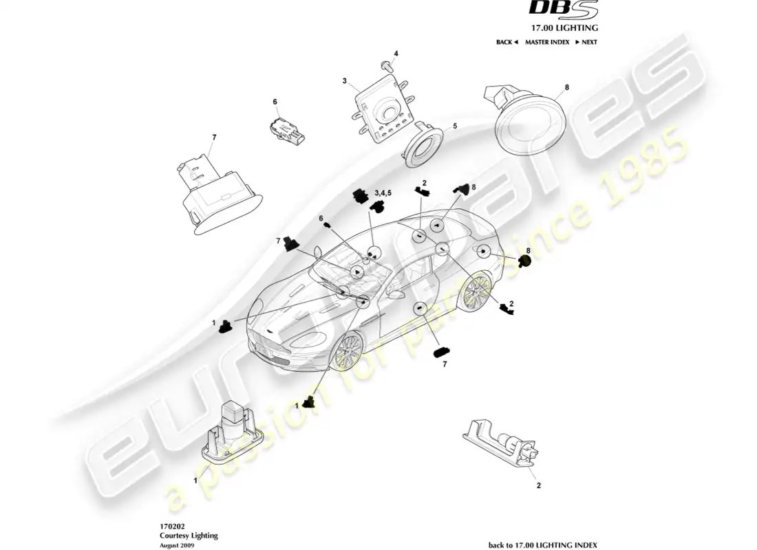 aston martin dbs (2013) iluminación de cortesía diagrama de piezas