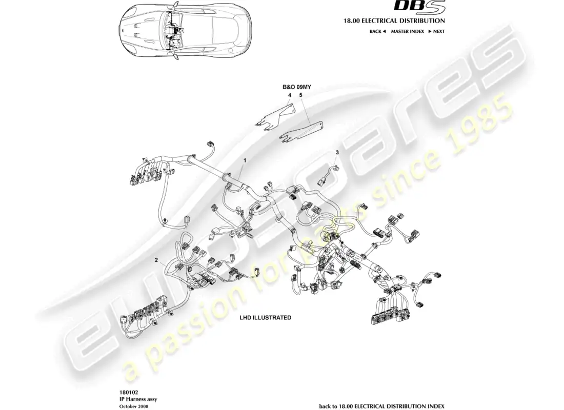 aston martin dbs (2013) arnés ip diagrama de piezas
