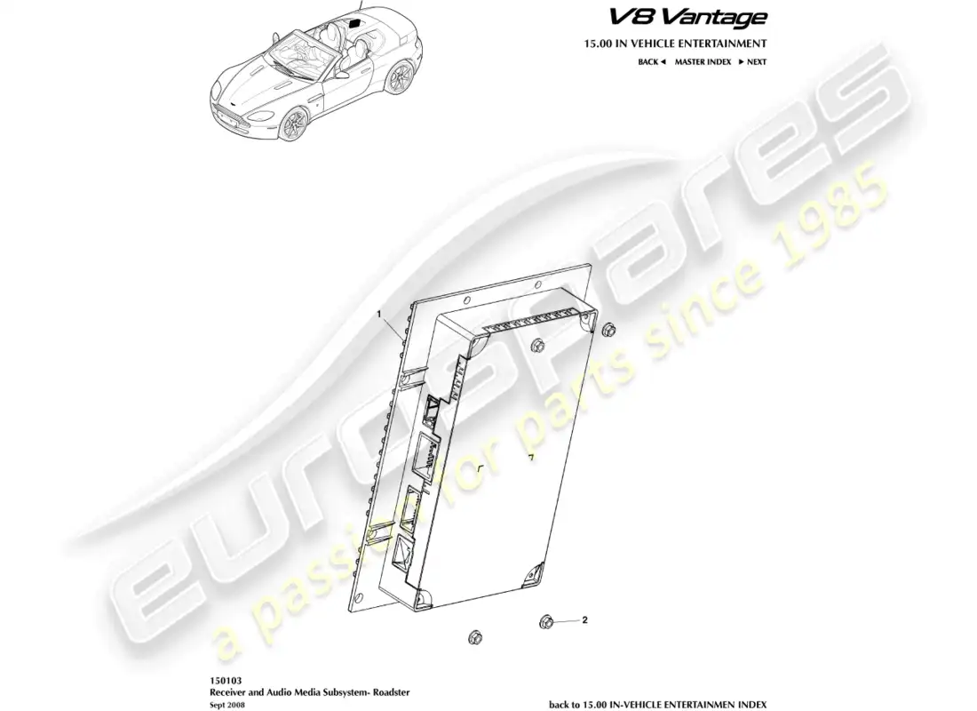 aston martin v8 vantage (2008) amplificador, diagrama de piezas del roadster