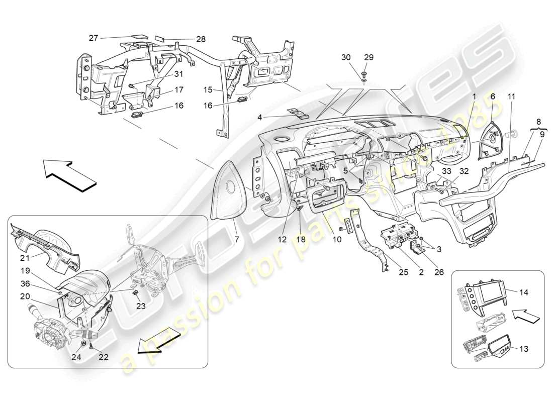 maserati granturismo mc stradale (2013) diagrama de piezas de la unidad del tablero