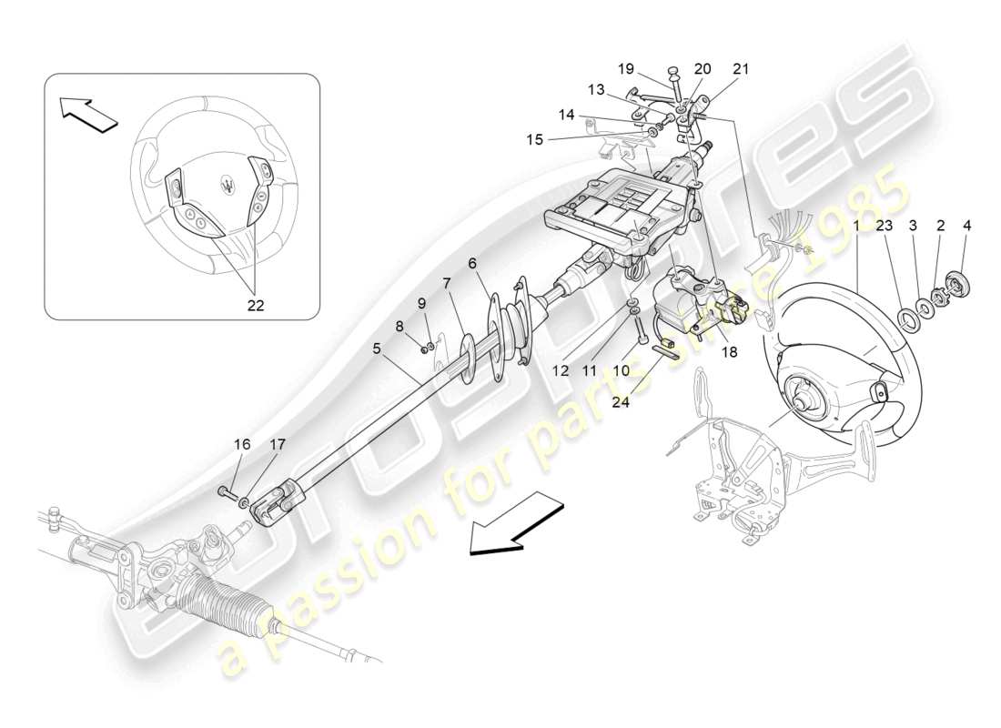 maserati grancabrio mc (2013) diagrama de piezas de la unidad de volante y columna de dirección