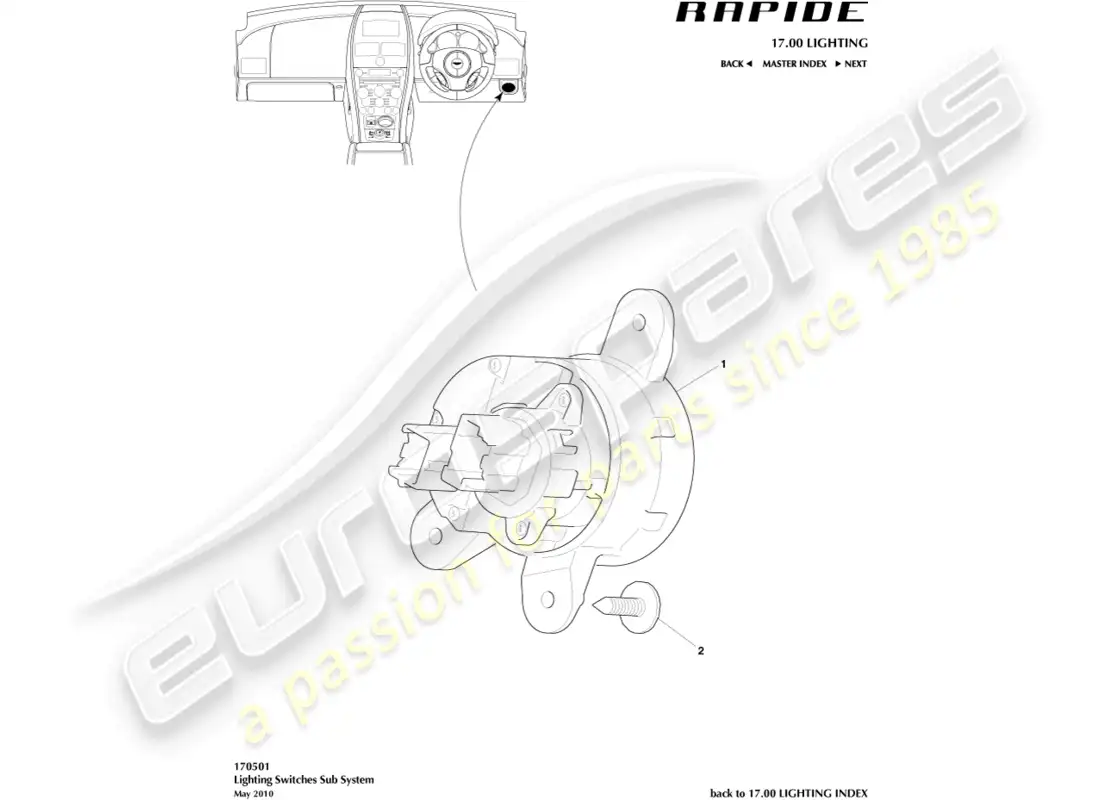 aston martin rapide (2011) interruptor de luz diagrama de piezas