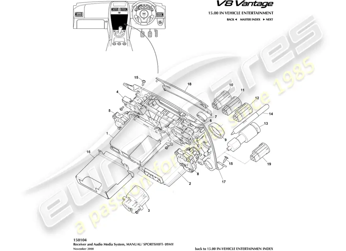 aston martin v8 vantage (2008) controles multimedia, 09my diagrama de piezas