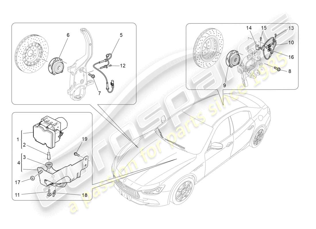 maserati ghibli (2015) sistemas de control de frenado diagrama de piezas