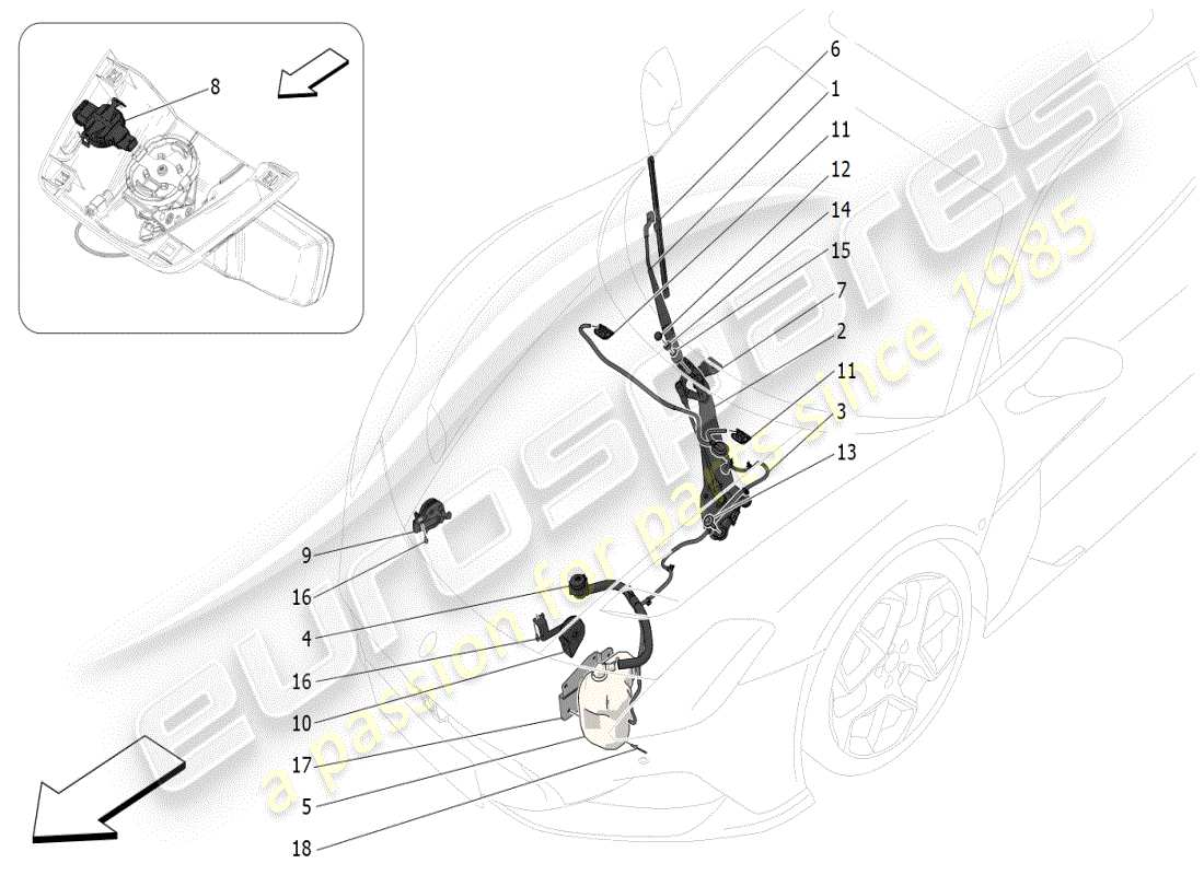 maserati mc20 (2024) diagrama de piezas de dispositivos externos del vehículo