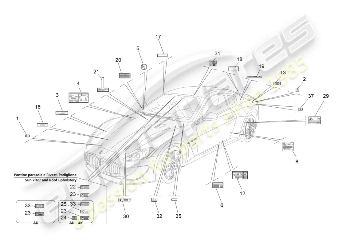 maserati qtp 3.0 tds v6 275hp (2015) diagrama de piezas de pegatinas y etiquetas
