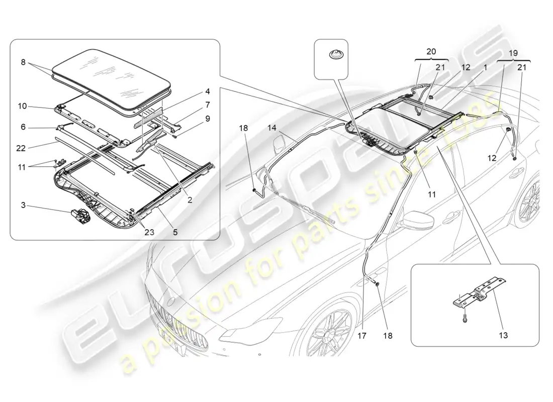 maserati qtp 3.0 tds v6 275hp (2015) diagrama de piezas del techo corredizo