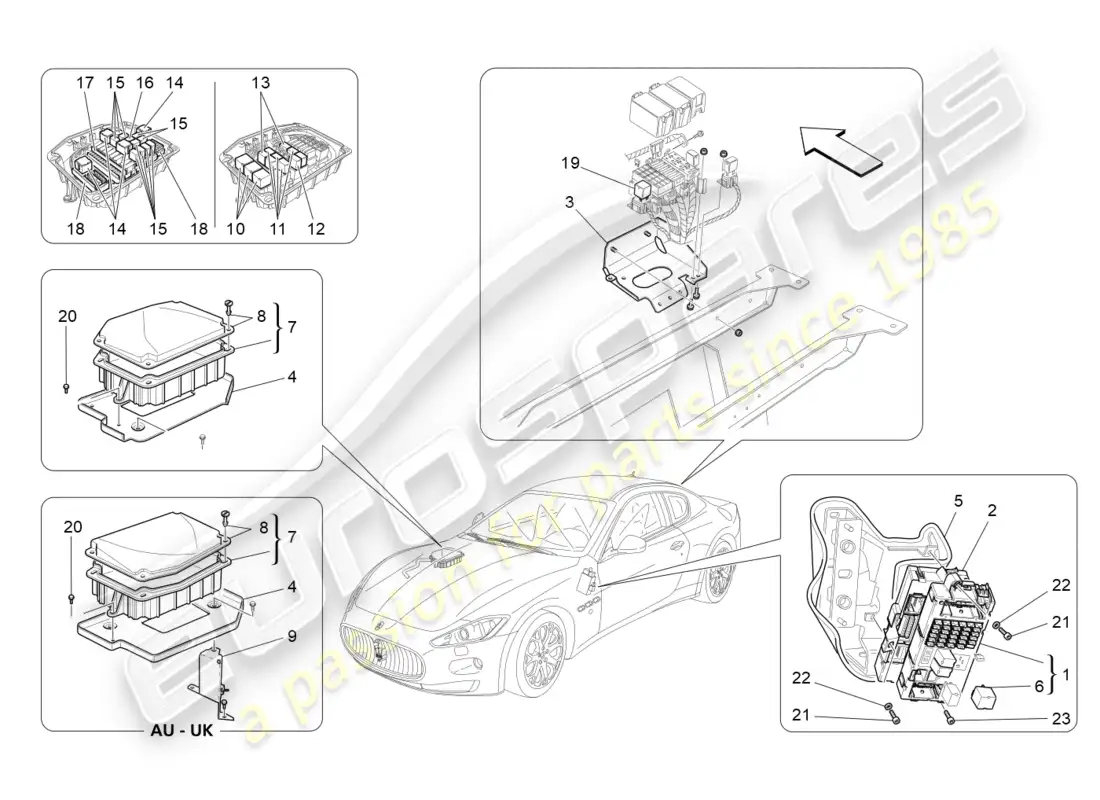 maserati granturismo (2011) relés, fusibles y cajas diagrama de piezas