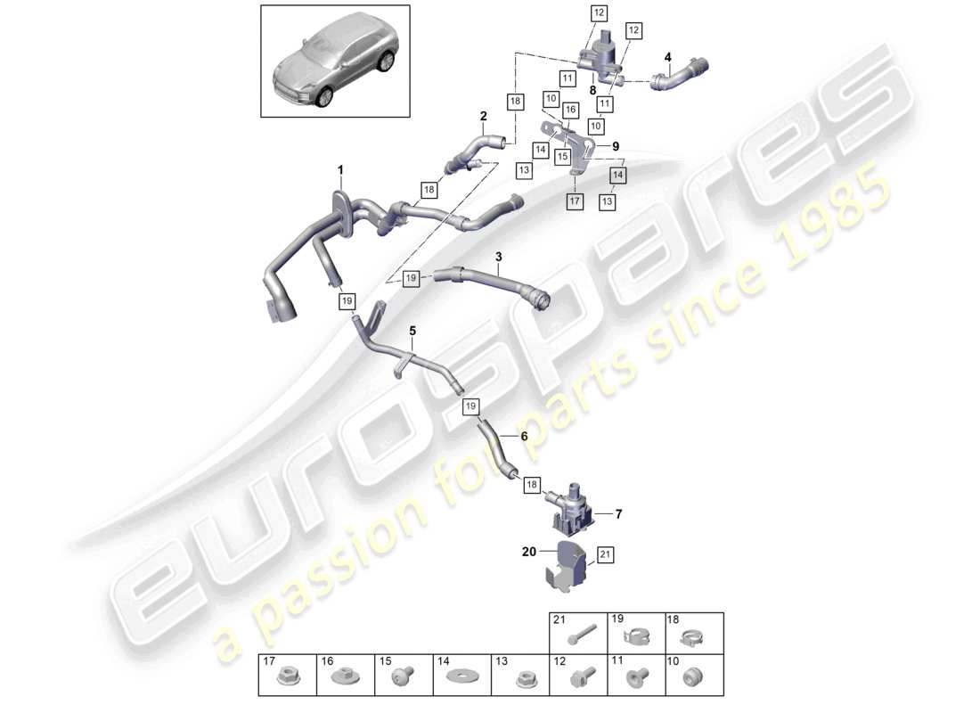 porsche 2021 (macan) diagrama de piezas del calentador r4 2,0l tfsi caja de agua rhd