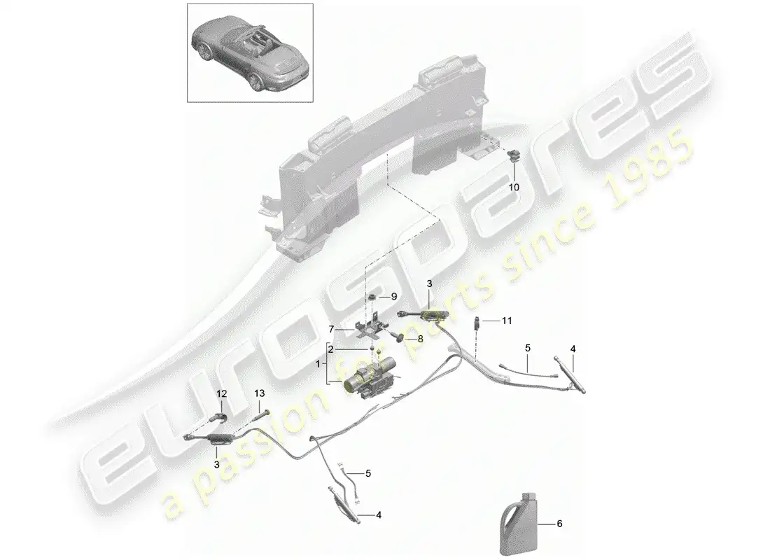 porsche 2016 (991-1 turbo) techo convertible diagrama de piezas
