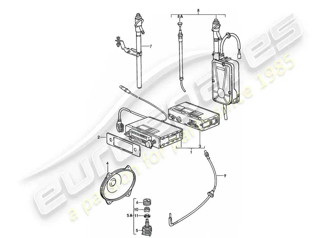 porsche 1980 (928) unidad de radio - piezas de instalación - accesorios adicionales en el - catálogo clásico - (modelo: cla) diagrama de piezas