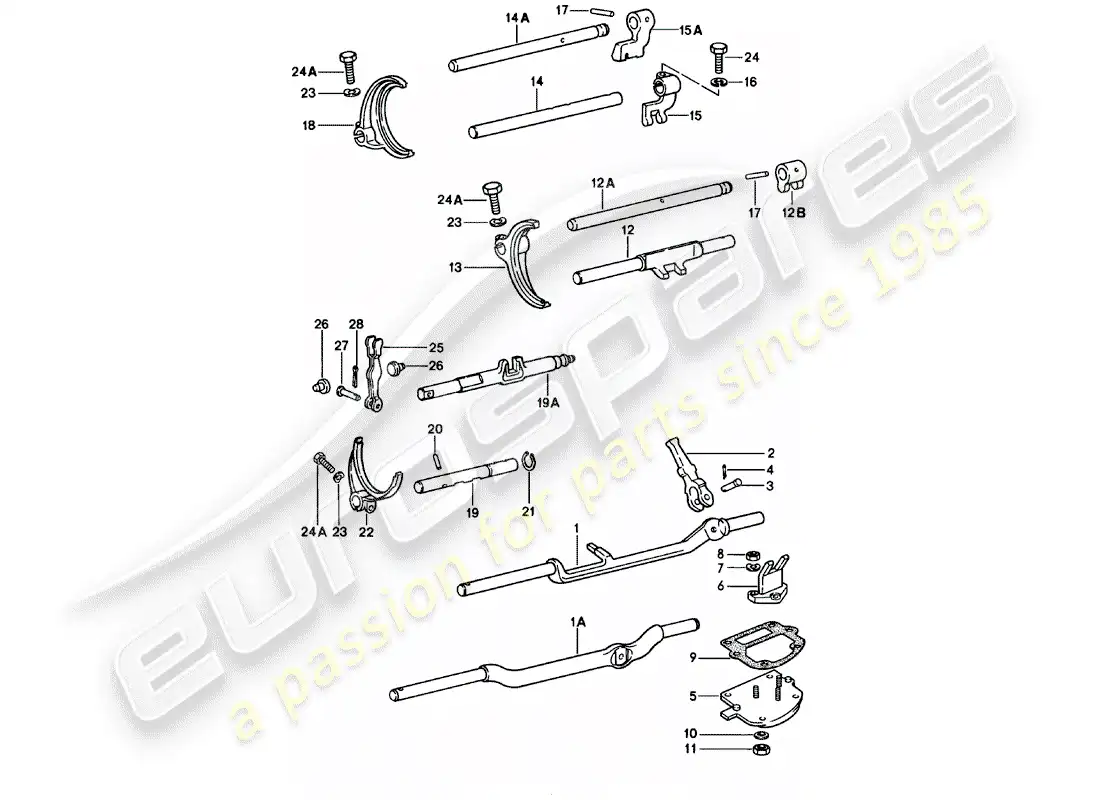 porsche 1980 (911) varillas de cambio - horquillas de cambio - 5. - velocidad - transmisión diagrama de piezas