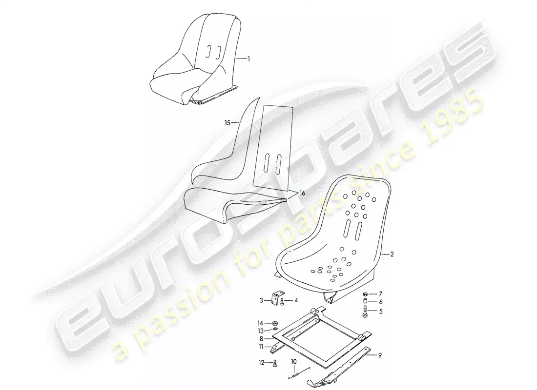 porsche 1962 (356b/356c) asiento diagrama de piezas