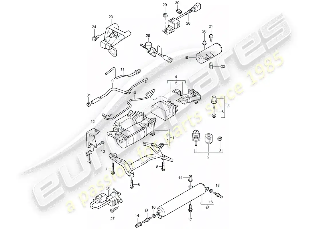 porsche 2007 (cayenne e1 9pa) sistema autonivelante diagrama de piezas