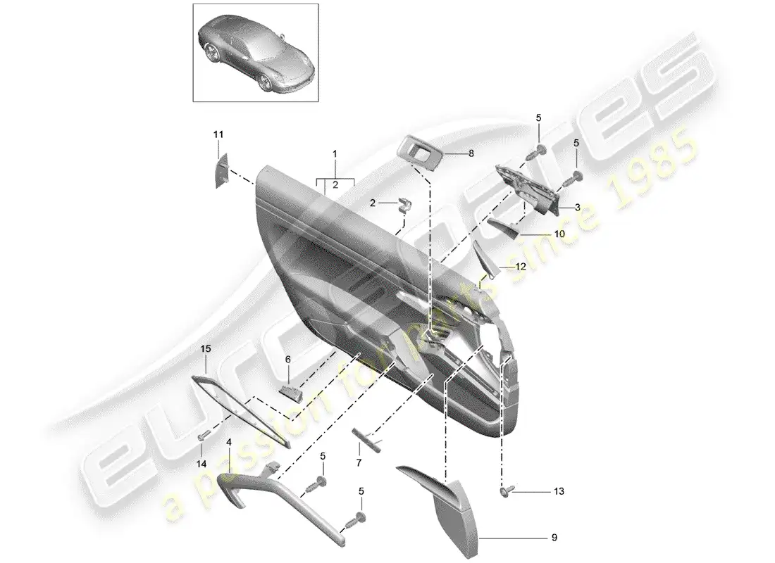 porsche 2013 (991-1) panel de la puerta diagrama de piezas