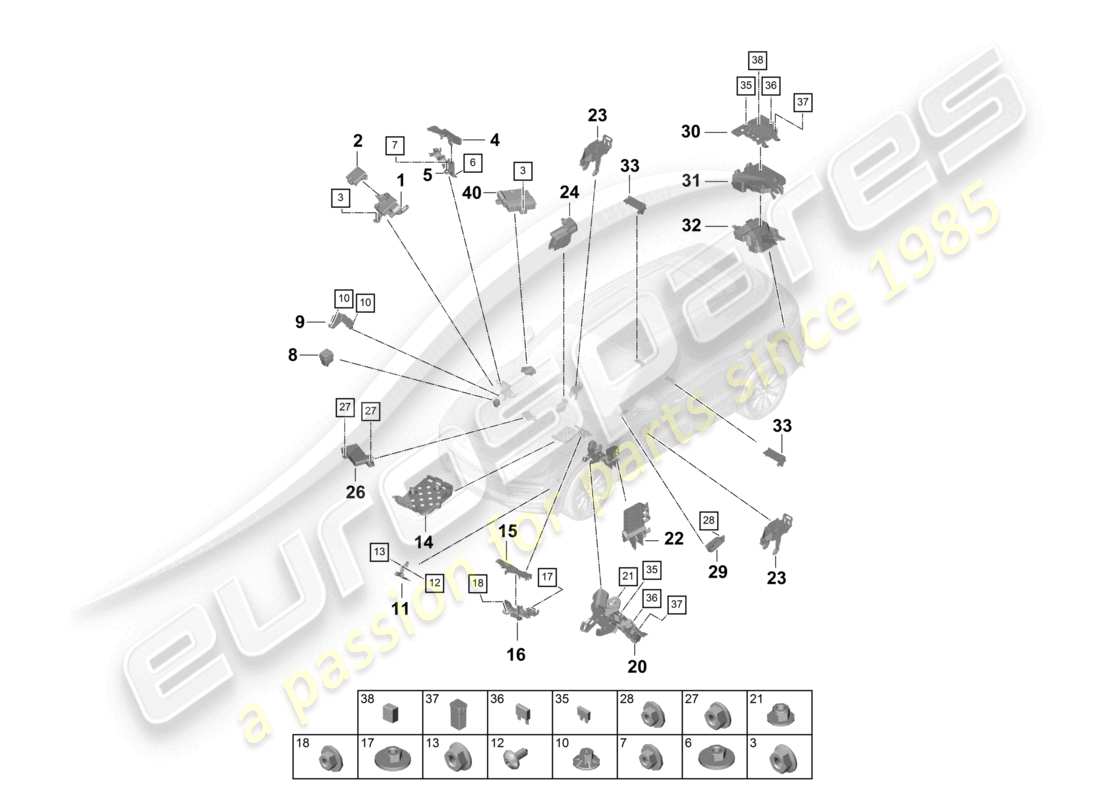 porsche 2021 (cayenne e3 9ya/9yb) diagrama de piezas de la caja de fusibles de la central eléctrica
