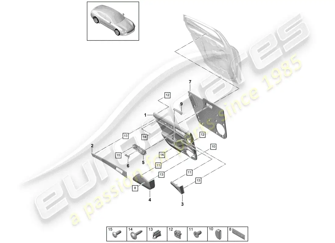 porsche 2019 (panamera 971-1) panel de la puerta diagrama de piezas