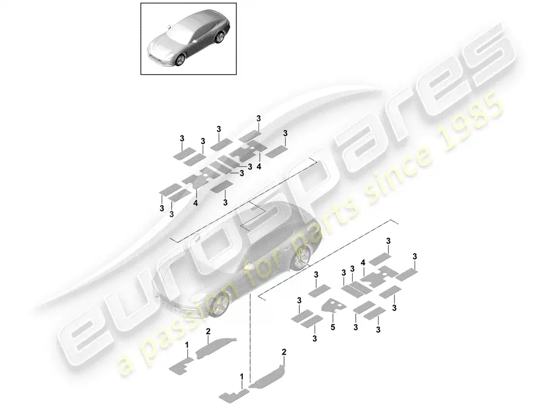 porsche 2019 (panamera 971-1) absorbente de sonido diagrama de piezas
