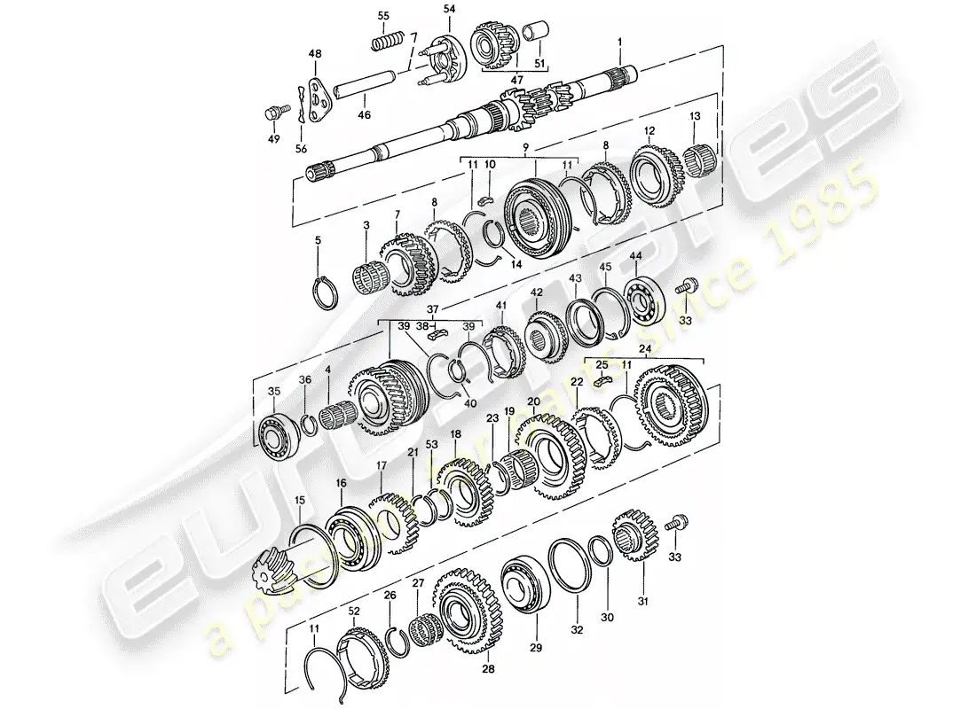 porsche 1987 (924s) engranajes y ejes - caja de cambios manual diagrama de piezas