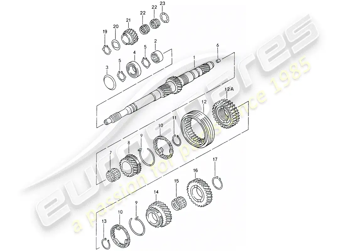 porsche 2000 (986 boxster) engranajes y ejes diagrama de piezas