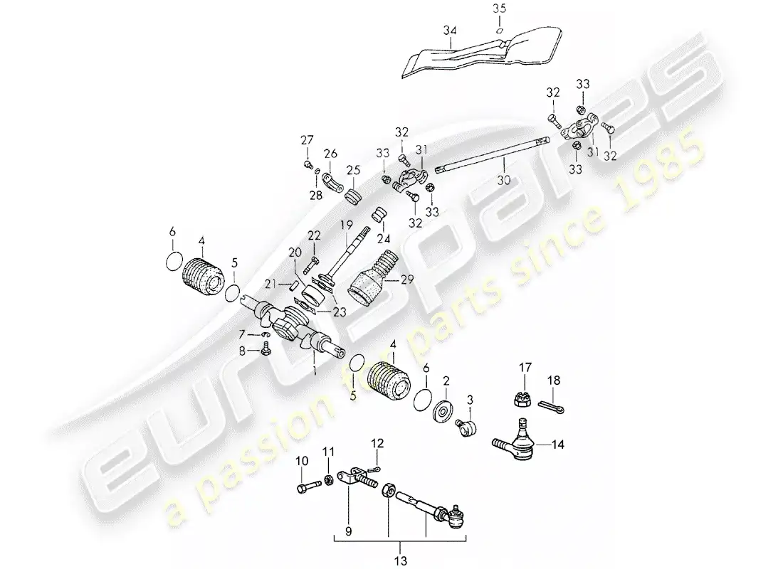 porsche 1971 (911) engranaje de dirección - enlace de dirección diagrama de piezas