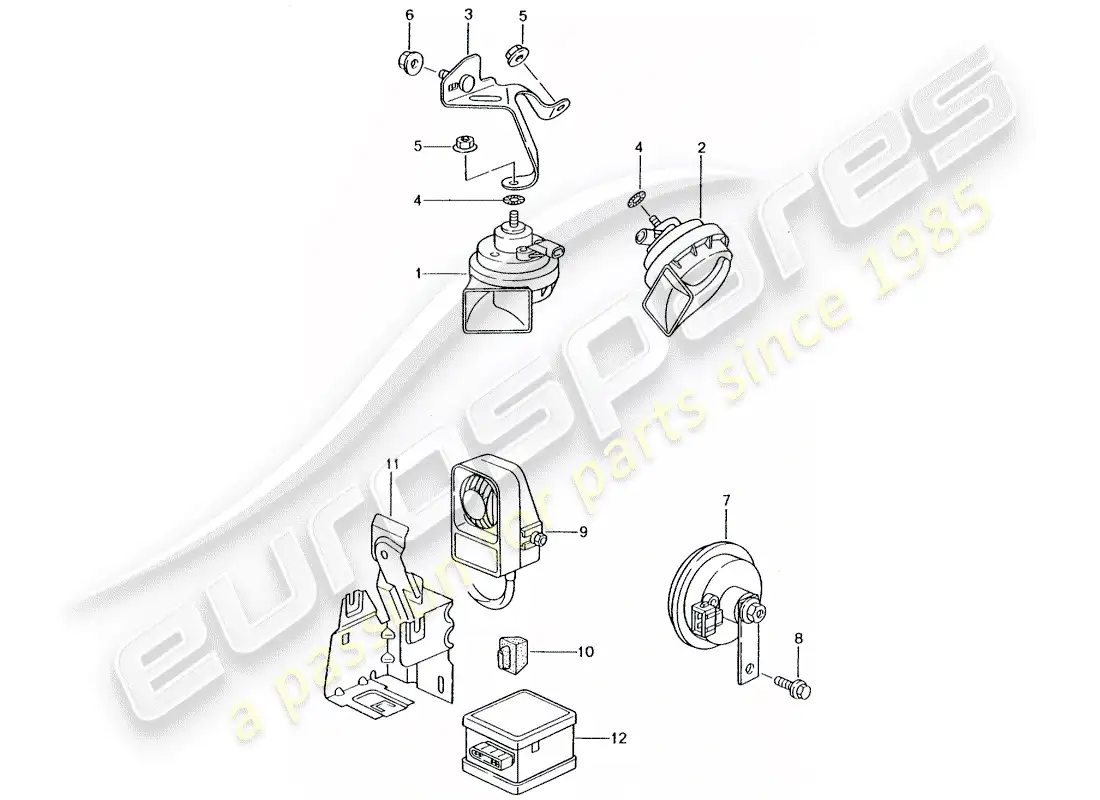 porsche 2004 (996 turbo / gt2) bocina fanfare - bocina - sistema de alarma diagrama de partes
